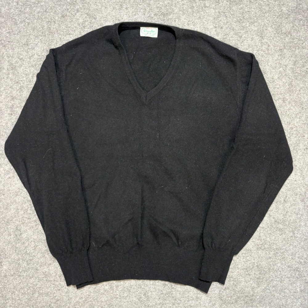 Vintage Benetton V-Neck Sweater Black Made in Italy Knit Pullover Mens XL